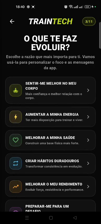 Ecrã real de escolha do objetivo no Athlete OS